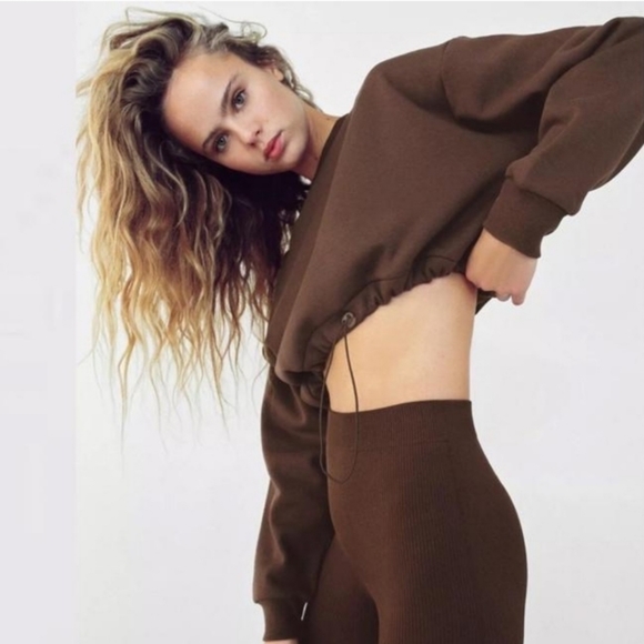 Zara Sweaters - Zara Brown Cropped Sweatshirt